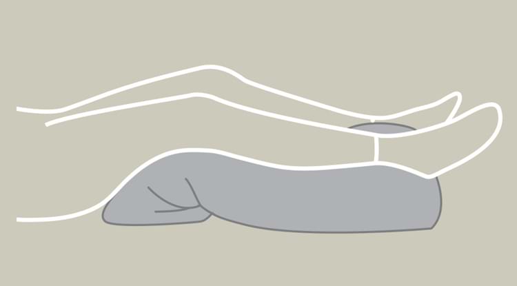 Illustration af elevering af ben med lang kropspude
